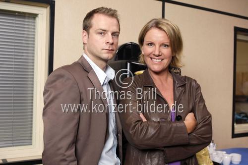 Schauspieler Mariele Millowitsch, Hinnerk Schönemann, Harald Krassnitzer und Thomas Heinze bei den Dreharbeiten zum ZDF-Krimi 
